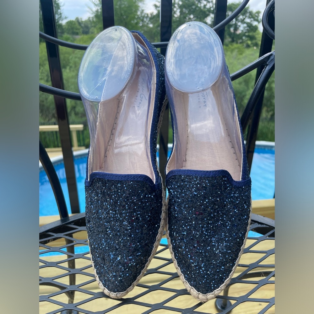 Blue Kate Gray Sequin/ Leather Espadrilles Sz 40 Made In Spain